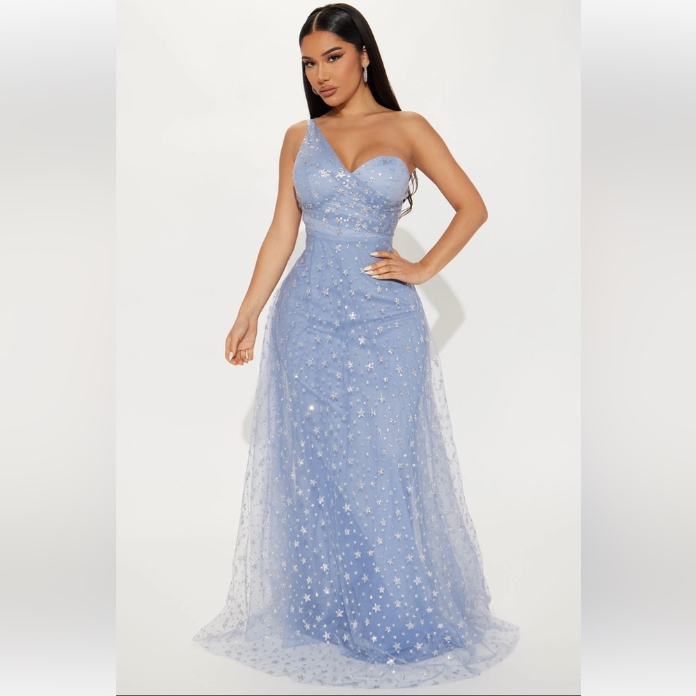 One Shoulder Tulle Maxi Dress